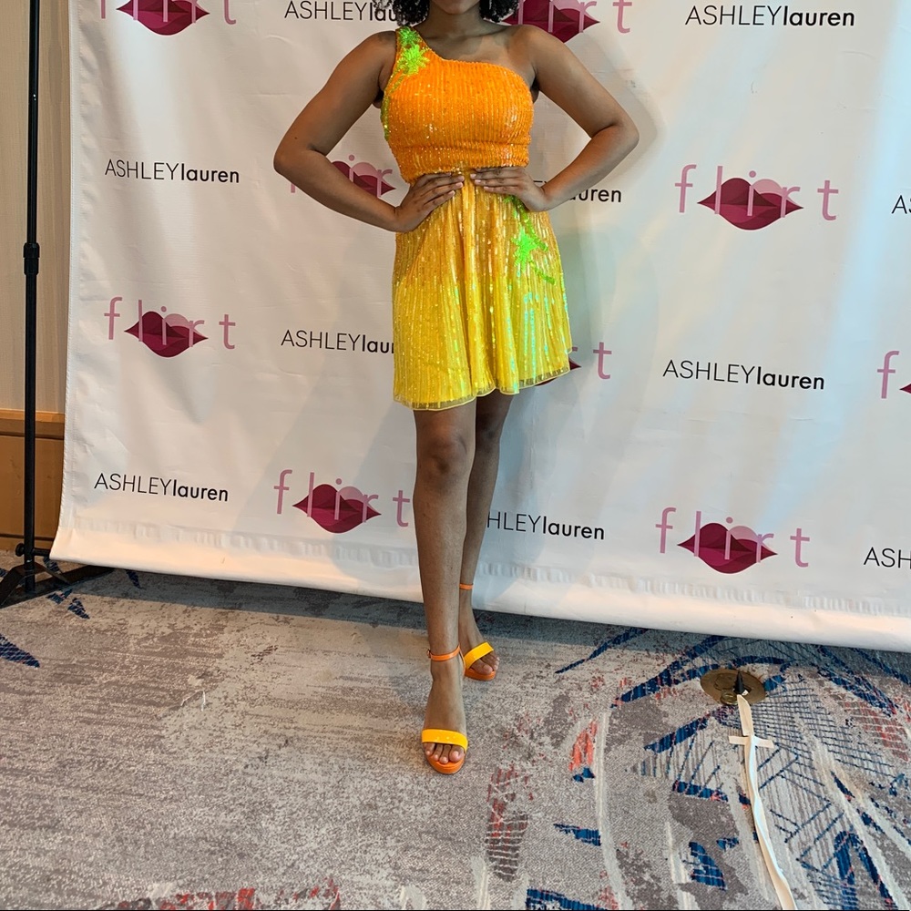 Ashley Lauren opening number dress and diverse style heels